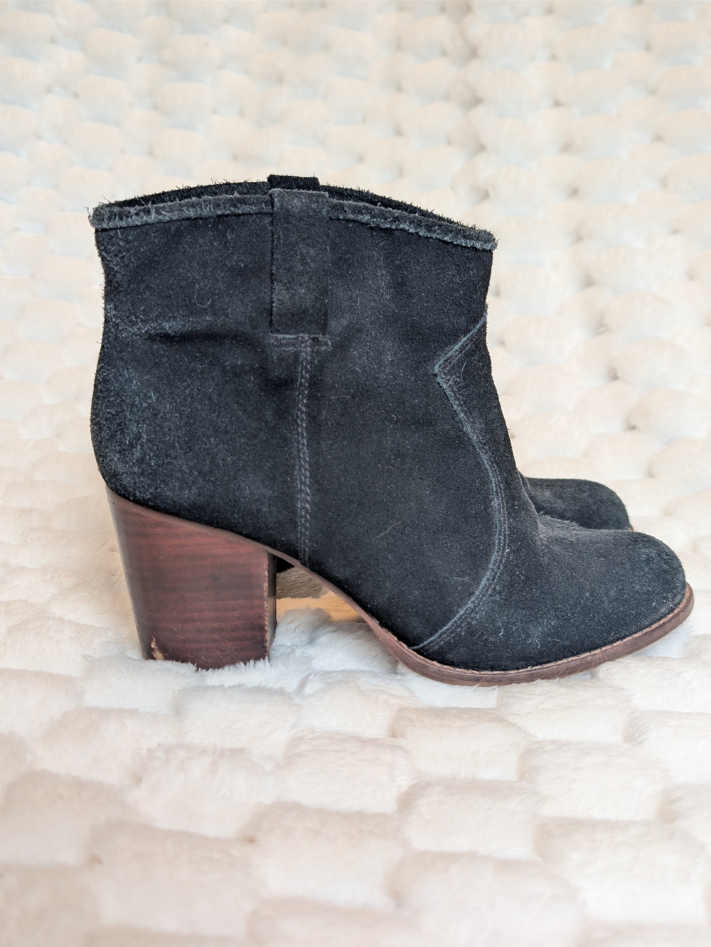 Whimsigoth Suede Ankle Boots Stacked Wooden Block Heel Size 9.5